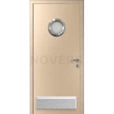 Дверь пластиковая Капель (Kapelli Classic) беленый дуб с иллюминатором и вентиляционной решеткой